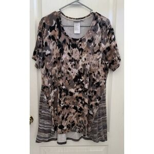 LOGO Lounge Lori Goldstein Tunic Top Size 1X short‎ sleeve side panels multi